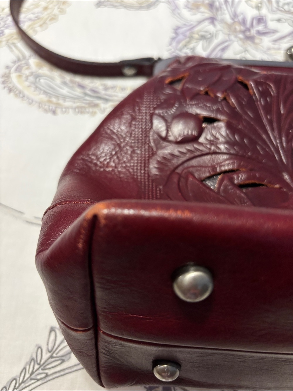 Patricia Nash  Floral Embossed Leather Shoulder Bag - Burgundy - Picture 11 of 16